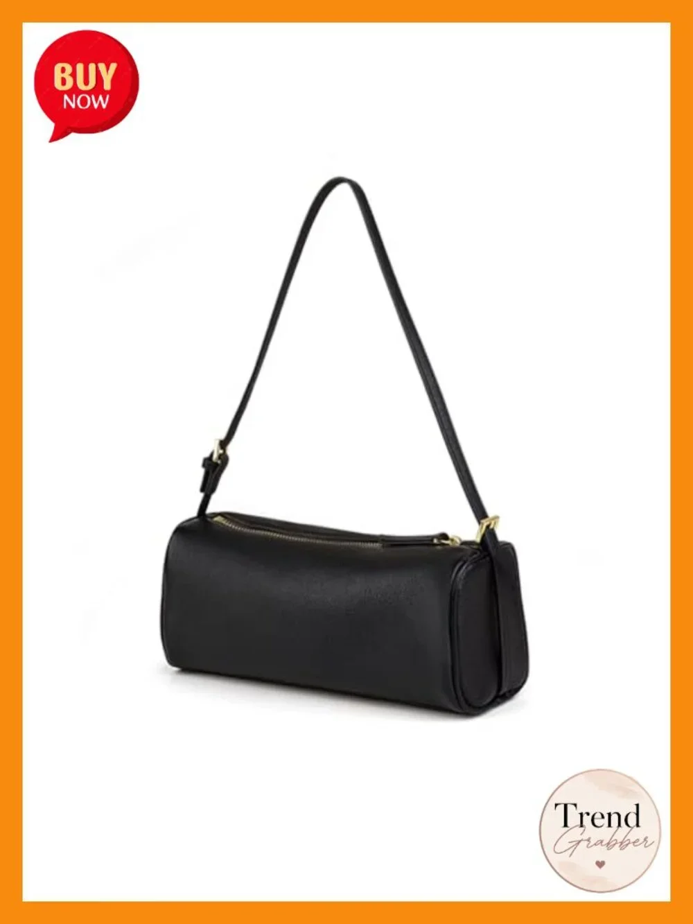 Premium Full Grained Leather Crossbody Barrel Hobo Bag with Adjustable Strap